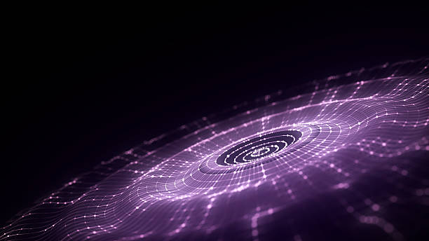 istock 3D abstract circle music wave with dots and lines. Futuristic technology background. Graphic effect network connection data. Glowing round sound with dark cyberspace. 3D rendering. 2204108141
