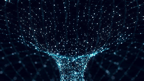 istock Futuristic sci-fi circle portal in space. 3D ai tunnel with dots and lines. Abstract digital wormhole data. Flow particle by funnel. Fantasy circle vortex on dark background. 3D rendering. 2204110573