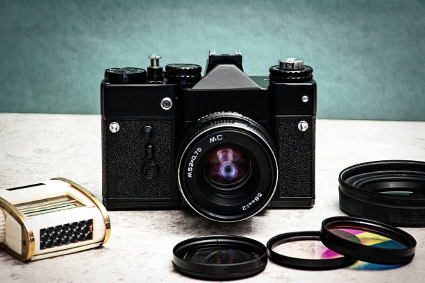 A nostalgic manual SLR camera stock photo