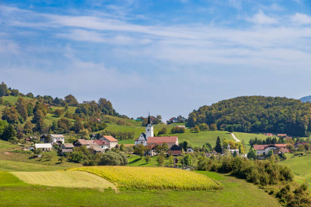 Rolling landscape in the surroundings of Krsko and Sava river Lower Carniola area in Slovenia during summertime