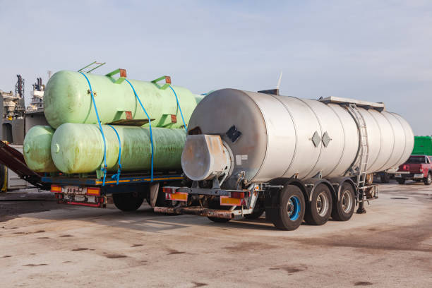 Fuel tanks on car trailers are located on the territory.