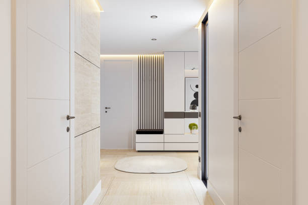 istock Modern and Bright White Entrance Apartment with Modern and Fresh Design Elements 2204129588