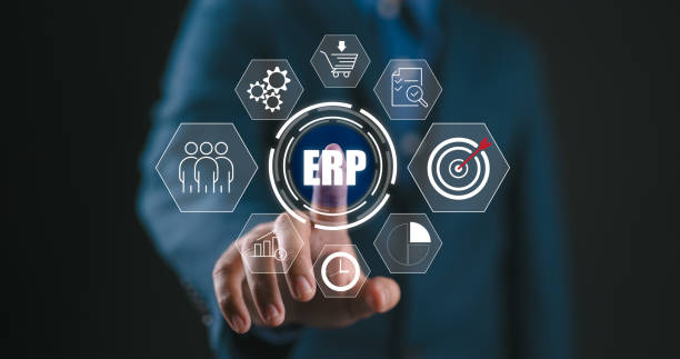 istock Business people using a laptop with document management for ERP. Enterprise resource planning concept,Enterprise Resource Management ERP software system for business resources plan presented. 2204139179