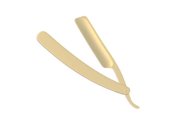 Golden straight razor for shaving isolated on white background. 3d render