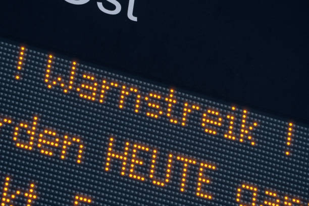 istock warning strike notice on a LED display board in German public transport 2204153901