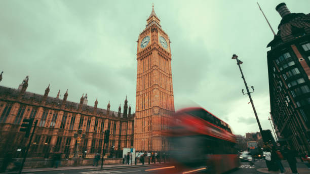 istock Big Ben and Motion Blur of London Buses 2204156740