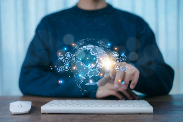 istock Goal, success, Businessman shows icon virtual in of front him, Access to application technologies from virtual Global Internet network connection, Marketing strategy digital, Business Goals 2204160855