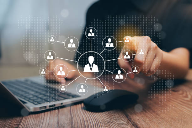 istock Digital Network Connections and Business Interaction on a Laptop with Abstract Graphics, Business concept 2204164061
