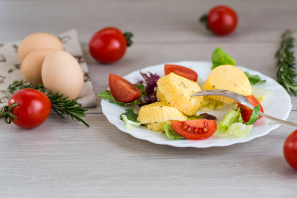 Healthy and tasty breakfast: steamed omelette with vegetables.