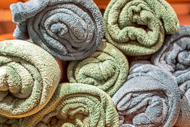 plush stylish blanket rolled up close up in the interior
