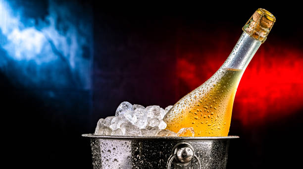 istock Bottle of sparkiling wine in bucket with crushed ice. 2204176449