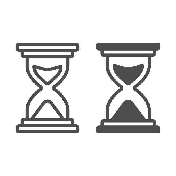 Hourglass clock line and solid icon, city museum concept. Vector graphics. Minute clock, sand in glass container sign on white background, outline style icon for mobile or web design. Hourglass clock line and solid icon, city museum concept. Vector graphics. Minute clock, sand in glass container sign on white background, outline style icon for mobile or web design long term icon stock illustrations