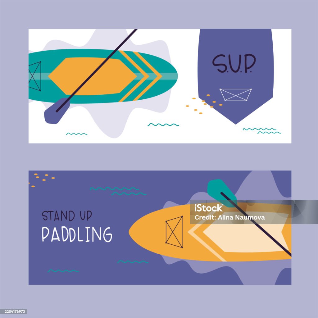 Banner Sup Landing Page Design Template With Paddle Boards And Place For Text Sup ...