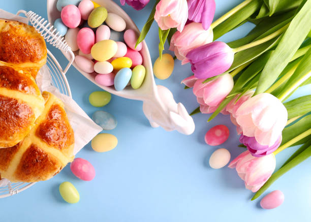 istock Easter sweet treats blue background 2204183294
