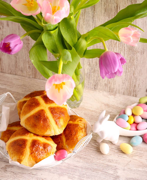 istock Easter sweet treats and cross buns 2204183551