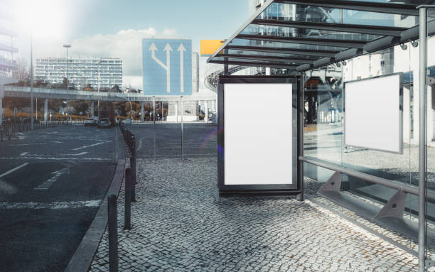istock Blank billboard mock-up at bus stop 2204183611