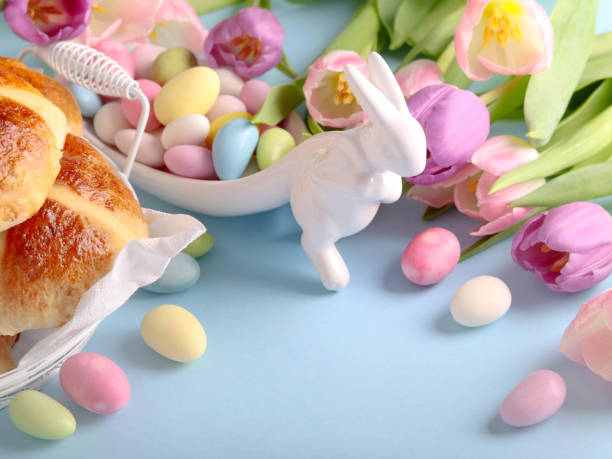 istock Easter sweet treats blue background 2204183940