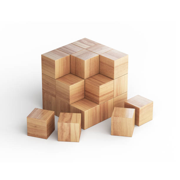 3d render Cube Formation Made of Wooden Blocks, Success, business, architectural, Growth Concept, Object + Shadow Clipping Path