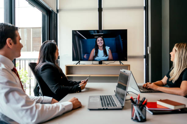 istock Businessmen in video conference with their boss 2204193955