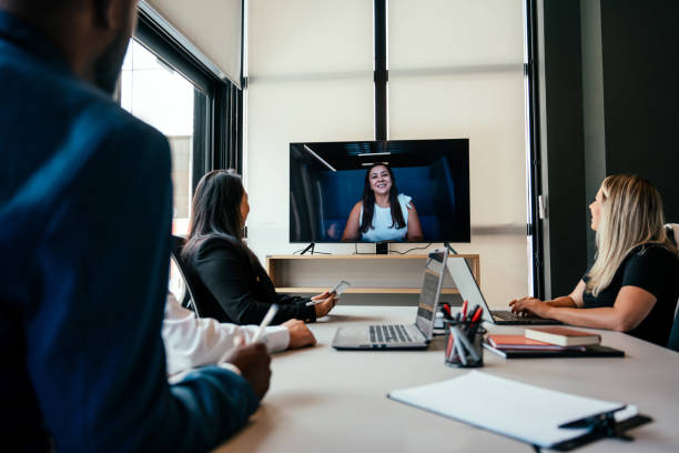 istock Businessmen in video conference with their boss 2204193959