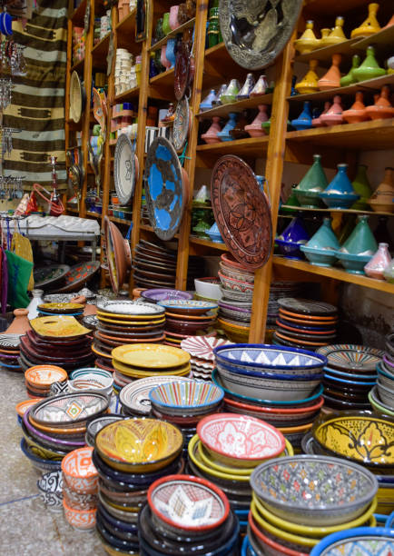istock Decorative handcrafted plates displayed in a souvenir shop in Marrakech. 2204195421