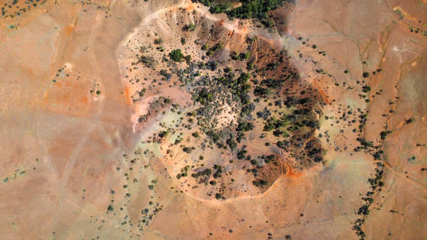 Meteorite craters in the Australian outback, photographed with a drone