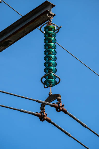 close-up of an insulator on a power line.
