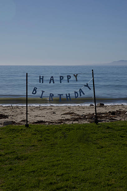 istock Happy birthday banner at the beach 2204202524