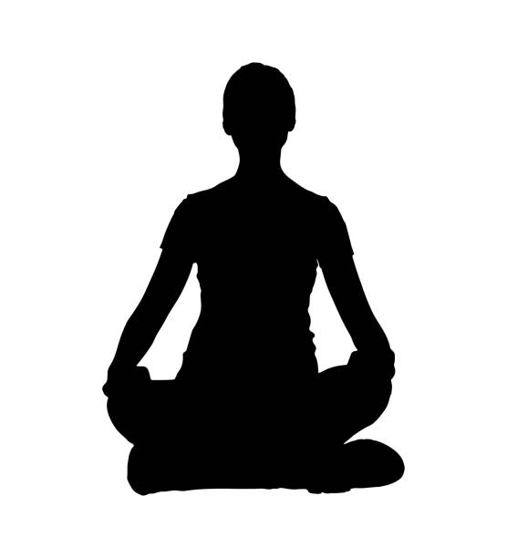 istock Silhouette of woman practicing yoga meditating in lotus position. Vector illustration 2204202993