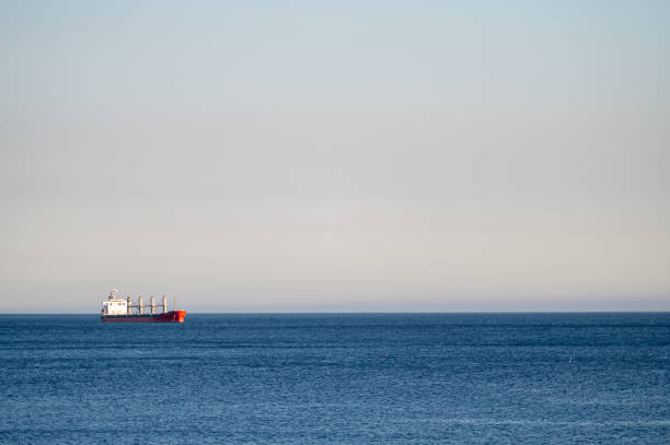 istock Cargo ship sailing across a calm ocean under a clear sky during the day 2204203609