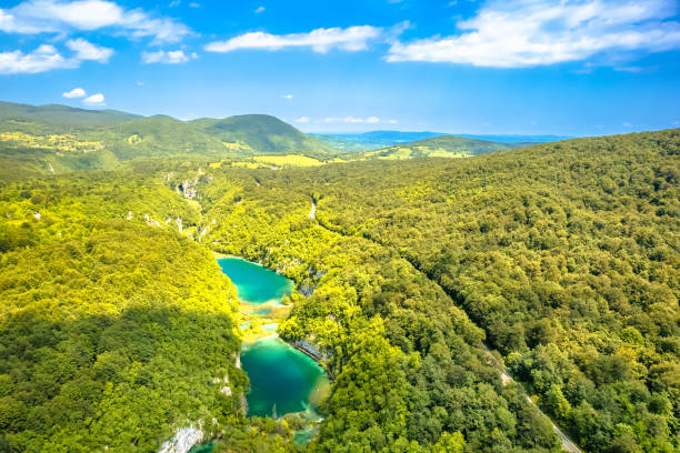 istock Plitvice lakes national park lower lakes aerial panoramic view 2204208768