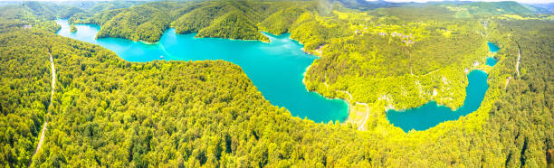istock Plitvice lakes national park upper and lower lakes aerial panoramic view 2204208789