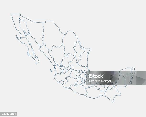 Mexico Map Basic Outline Mexico Map Isolated On White Background Mexico Map Mexico Map ...