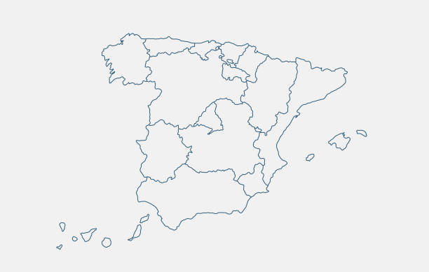 kuvapankkikuvitukset aiheesta hahmottele espanjan kartta eristettynä valkoisella pohjalla. espanjan kartta. espanjan kartan ääriviivamalli. muokattava espanjan karttaluonnos autonomisten alueiden jaoilla. vektori kuvitus - espanja