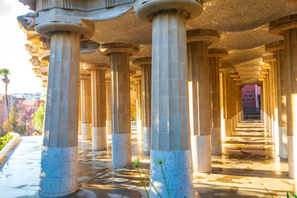 Columns of Hypostyle Room in Park Guell, Barcelona, Spain