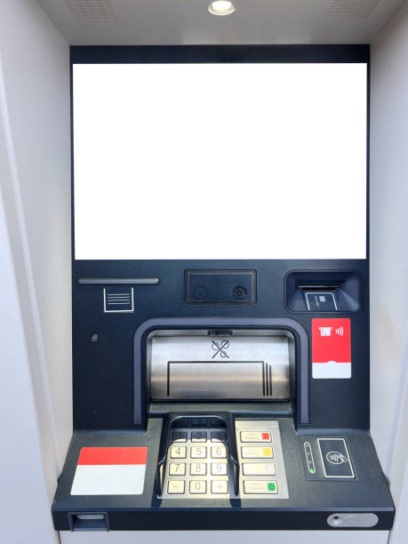 istock Modern ATM with contactless payment and card reader with screen mockup 2204214589
