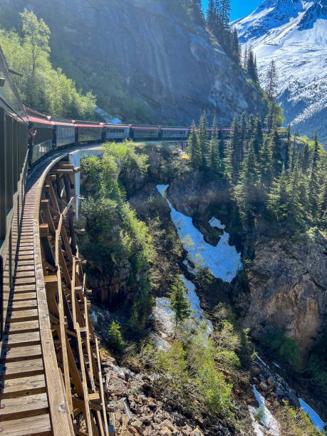 istock White Pass & Yukon Route Train Crossing a Scenic Mountain Trestle 2204214825