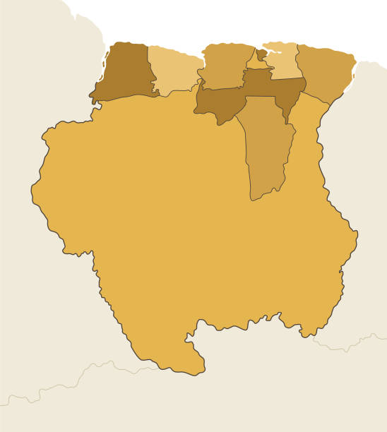 stockillustraties, clipart, cartoons en iconen met suriname high detailed vintage map with regions and national border - groningen stad