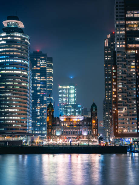 Skyline of Rotterdam at night, Rotterdam, Netherlands, 11 January 2022.