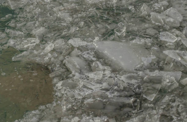 Chunks of ice in the harbour  on a cold day in winter.
