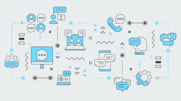 istock Communication & Customer Support Infographic - Chat, Call Center, Messaging, and Online Icons 2204223607
