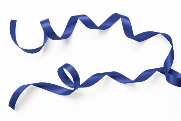 istock Dark blue ribbon navy satin bow color curly scroll set isolated on white background with clipping path for greeting card confetti design decoration 2204226724