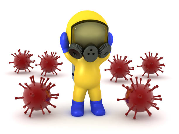 istock 3D Character in Hazmat Suit Surrounded by Viruses 2204234091
