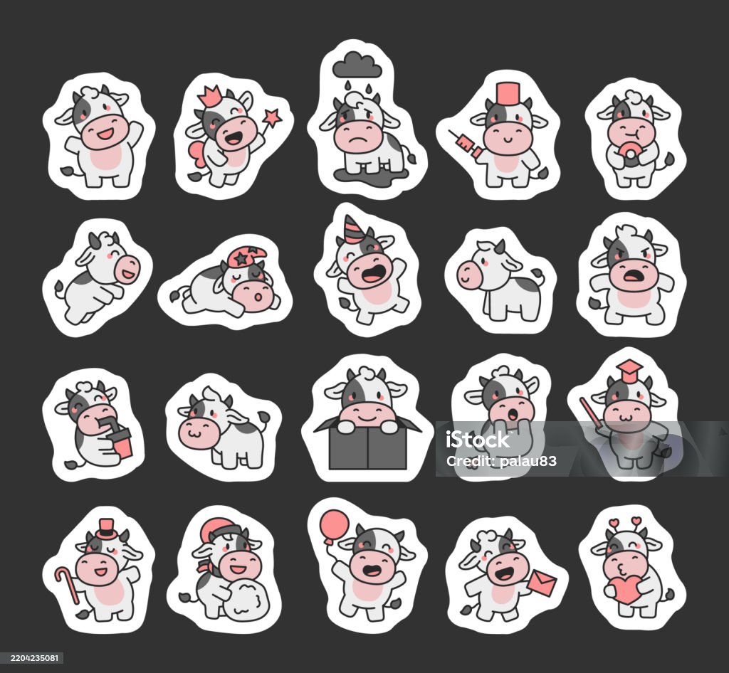 Cow Emotion Visual Cute And Charming Set Of Cow Characters Showing Different Emotions Fun ...