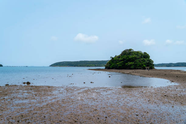 A small island where a road was created by low tide