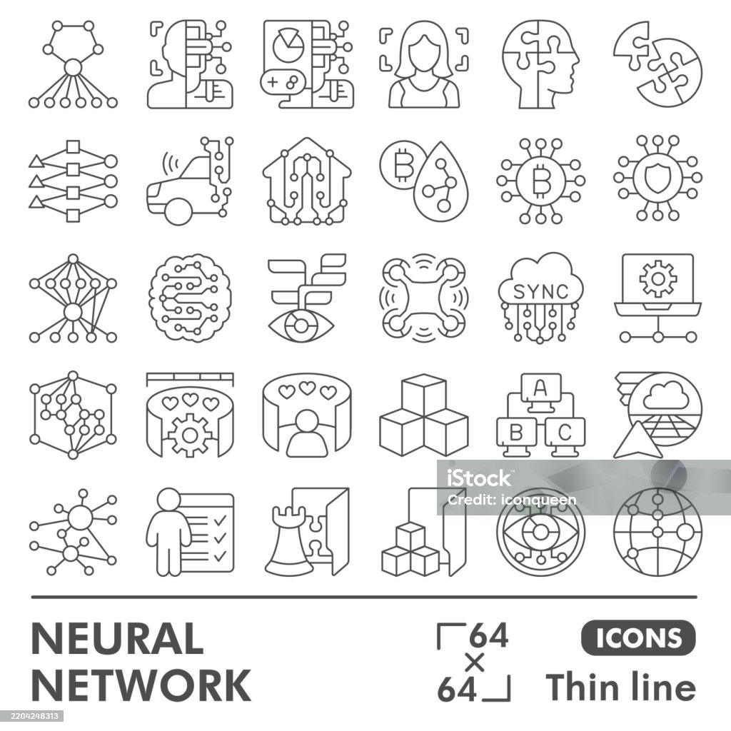 Neural Network Symbols Collection Or Sketches Deep Learning Theme In ...