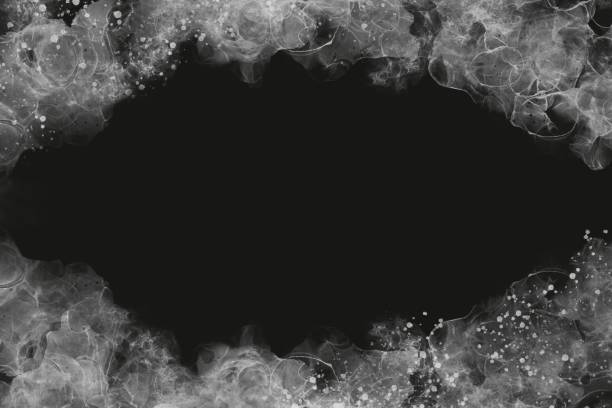 istock Japanese-style abstract dark template for alcohol ink art. Silver waves and splashes at the top and bottom of the black background 2204252621