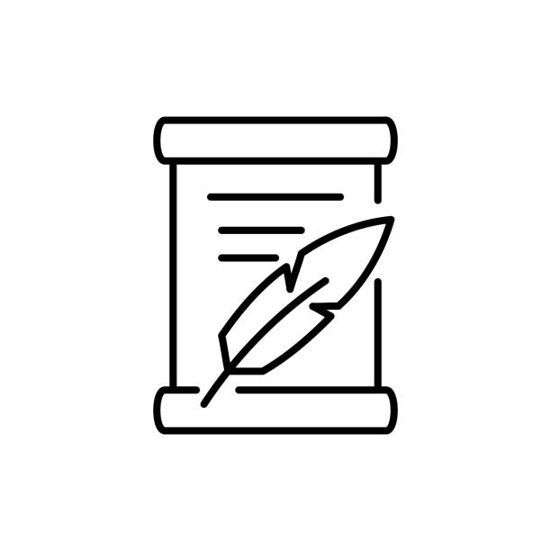 Declaration of Independence Line art of a document with a quill, representing the Declaration of Independence declaration of independence stock illustrations