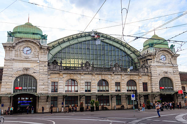 Basel, Switzerland - May 23, 2022: Exterior of Basel main railway station (Basel SBB), Switzerland