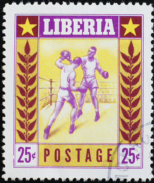 istock Boxers in action on vintage postage stamp from Liberia 2204262030